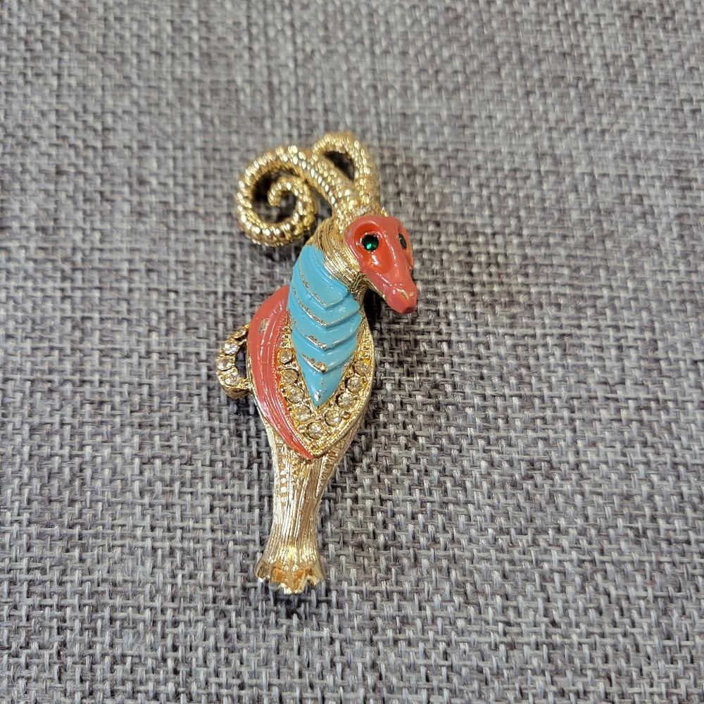 Colorful Enamel Ram Brooch